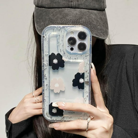 Compatible with iPhone 13 Pro Case for Women/Girls, Cute Flowers Flora Platinum Transparent Soft Shockproof Case for iPhone 13 Pro