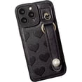 thumbnail image 1 of Compatible with iPhone 13 Pro Case for Women/Girls, Cute Love-Heart Pearls Soft Faux Leather Shockproof Case with Wristband for iPhone 13 Pro, Black, 1 of 8