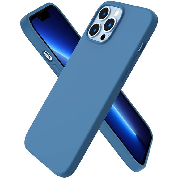 Compatible with iPhone 13 Pro Max Case 6.7", Slim Liquid Silicone 3 Layers Full Covered Soft Gel Rubber Case Cover 6.7 inch-Blue