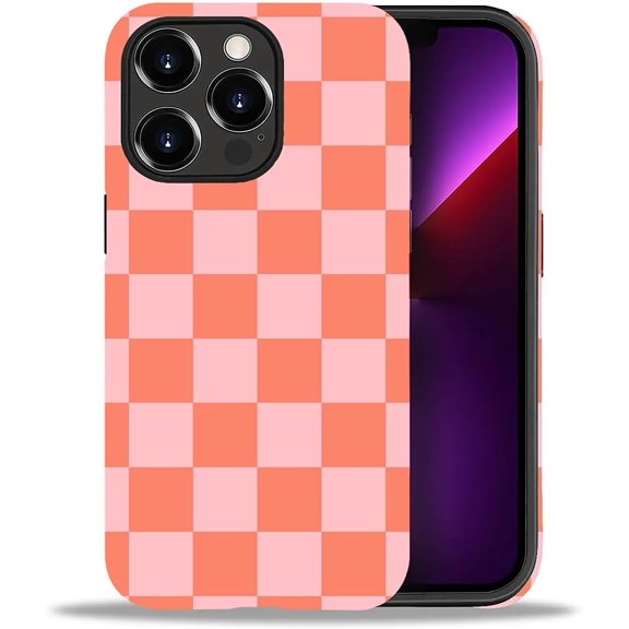 Compatible with iPhone 13 Pro Max Case, Watermelon Red Checkerboard 2 in 1 Heavy Duty Shockproof Rugged Hard PC+Soft Silicone Protective Cover