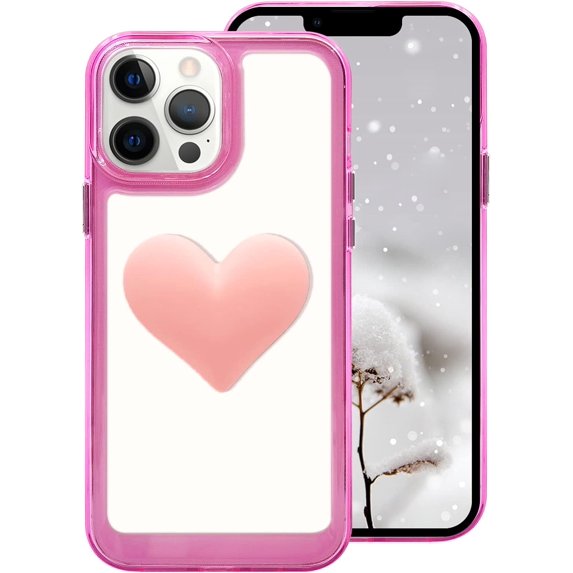 Compatible with iPhone 13 Pro Max Cute 3D Love Heart Candy Color Soft Shockproof Protection Fashion Clear Pretty Bumper Slim Cover for Women Girls