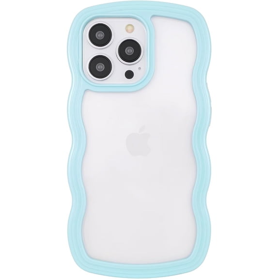 Compatible with iPhone 13 Pro Max Cute Kawaii Curly Wave Frame Shape Soft Silicone Shockproof Protective Phone Case Cover for Women Girls Teal