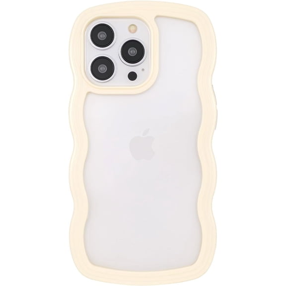 Compatible with iPhone 13 Pro Max Cute Kawaii Curly Wave Frame Shape Soft Silicone Shockproof Protective Phone Case Cover for Women Girls Yellow