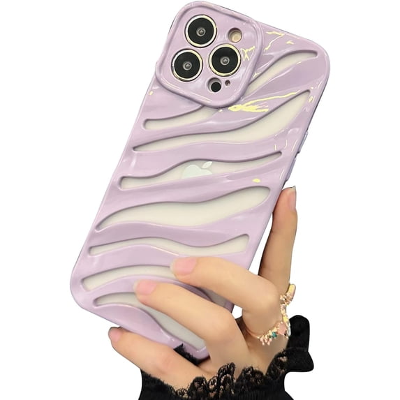 Compatible with iPhone 13 Pro Max, Simple Hollow Heat Dissipation Water Ripple Anti-Scratch Shockproof Phone Case for iPhone 13 Pro Max, Purple