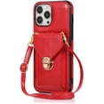 thumbnail image 1 of Compatible with iPhone 13 Pro Max Wallet Case PU Leather Crossbody Strap Lanyard Clasp Durable Card Holder Slot Protective Cover for Women Girls Red, 1 of 10