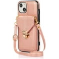 thumbnail image 1 of Compatible with iPhone 13 Wallet Case PU Leather Crossbody Strap Lanyard Clasp Durable Card Holder Slot Protective Cover for Women Girls Rosegold, 1 of 10