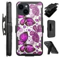 thumbnail image 1 of Compatible with iPhone 14 6.1" Hybrid Luxguard Holster Phone Case Cover (Purple Butterfly), 1 of 2