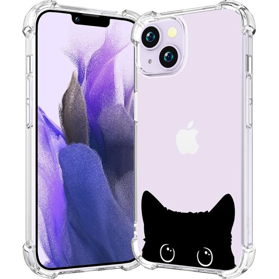Compatible with iPhone 14 Case Clear Cute for Women - Rugged Phone Cases Funda Protector Cover Skin (Black Cat Ears Animal)