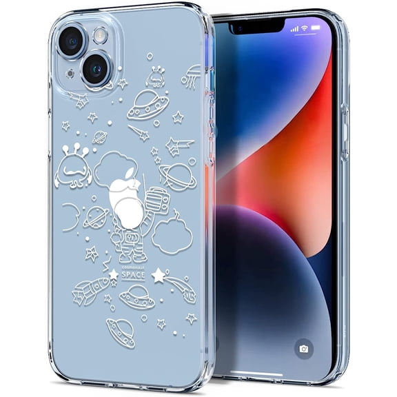 Compatible with iPhone 14 Case Clear Cute with Astronaut Outer Space Planet Star Creative Pattern,Soft TPU Shockproof Slim for iPhone 14-Space