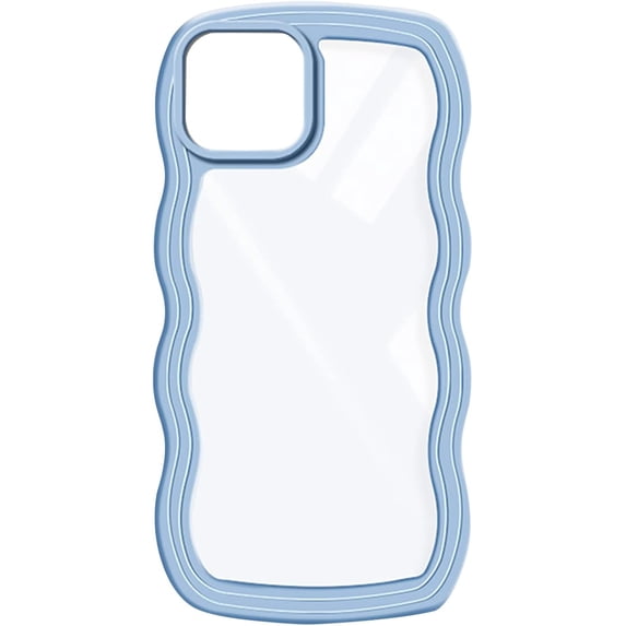 Compatible with iPhone 14 Case Cute Curly Wave Frame Shape Slim Translucent Back Anti-Fingerprint Shockproof for iPhone 14 Case,Blue
