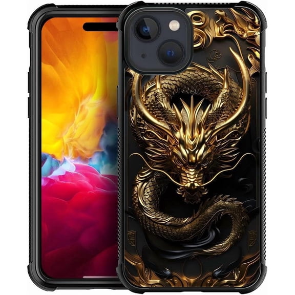 Compatible with iPhone 14 Case, Golden Dragon Case for for Men Boys, Anti-Scratch Soft TPU Shockproof Unique Protective Cover Pattern Design