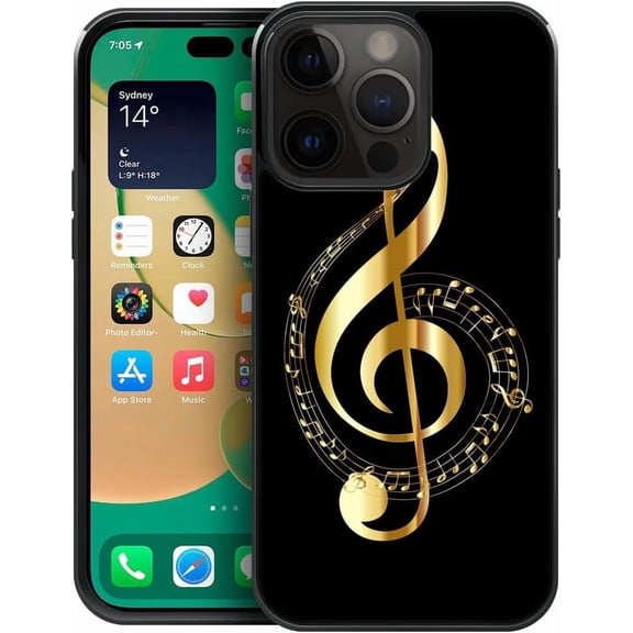 Compatible with iPhone 14 Case, Pattern Design Hard PC Back Cover Non-Slip Soft TPU Protective Case for iPhone 14 for Women 6.1inch-Music Notation