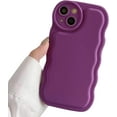 thumbnail image 1 of Compatible with iPhone 14 Case, Solid Color Cute Curly Wave Soft Raised Corners Back Silicone Shockproof Bumper Case for iPhone 14, Purple, 1 of 8