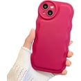 thumbnail image 1 of Compatible with iPhone 14 Case, Solid Color Cute Curly Wave Soft Raised Corners Back Silicone Shockproof Bumper Case for iPhone 14, Red, 1 of 8