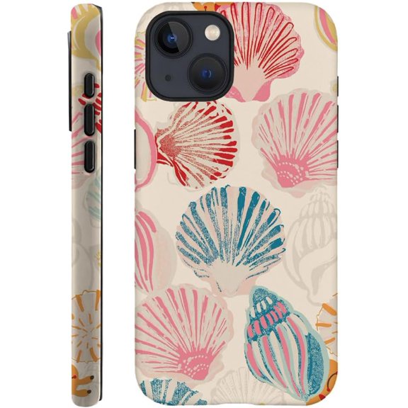 Compatible with iPhone 14, Durable & Shockproof Phone Case Cover Design - Pink Seashell Watercolor