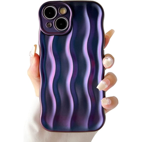 Compatible with iPhone 14 Phone Case Girls Cute Water Ripple Pattern Wavy Bezel Shock Absorbing Anti-Fall Slim TPU Phone Case for Women - Deep Purple