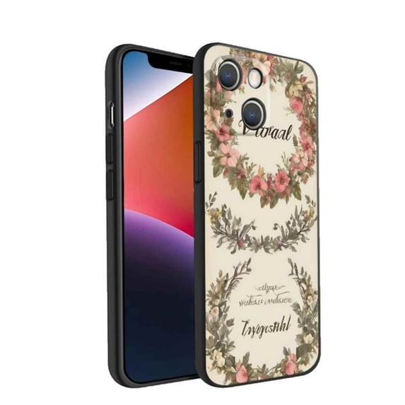 Compatible with iPhone 14 Phone Case, Vintage-floral-wreaths-7 Case Silicone Protective for Teen Girl Boy Case for iPhone 14