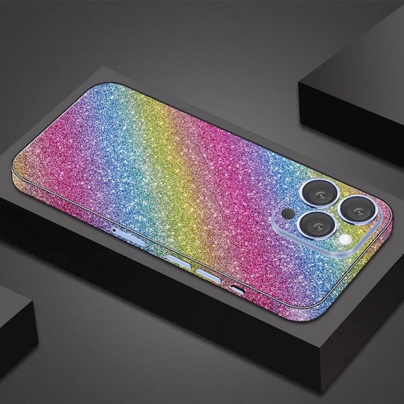 Compatible with iPhone 14 Plus Bling Glitter Sticker Skin Wraps Shiny Sparkle Cute for Women Girls Girly Luxury Sticker 2 Pack Rainbow
