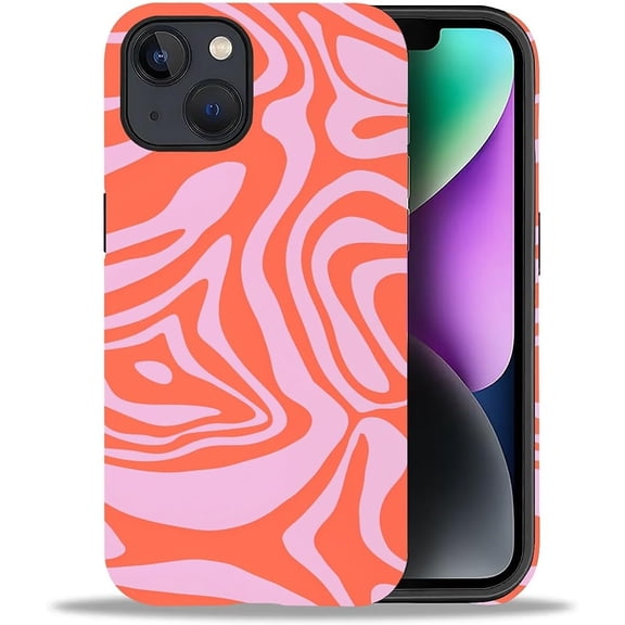 Compatible with iPhone 14 Plus Case, Coral Marble 14 Plus 2 in 1 Silicone Mixed Hard Pc Case, Durable Shock-Proof Protection Pattern Design