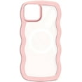thumbnail image 1 of Compatible with iPhone 14 Plus Case Cute Curly Wave Frame Shape Slim Translucent Back Anti-Fingerprint Shockproof for iPhone 14 Plus Case,Pink, 1 of 8