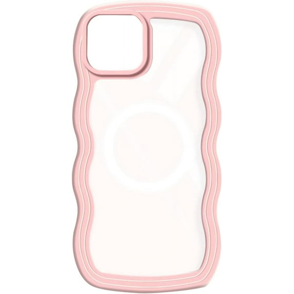 Compatible with iPhone 14 Plus Case Cute Curly Wave Frame Shape Slim Translucent Back Anti-Fingerprint Shockproof for iPhone 14 Plus Case,Pink