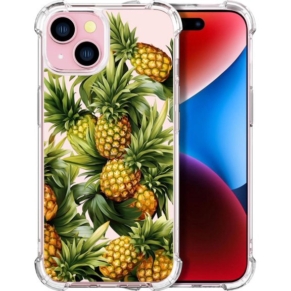 Compatible with iPhone 14 Plus Case Flower Floral for Women Girls Girly Cute Phone Protector Clear with Design Transparent, Wonderful Pineapples