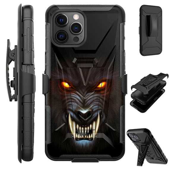 Compatible with iPhone 14 Pro 6.1" Hybrid Luxguard Holster Phone Case Cover (Angry Werewolf)
