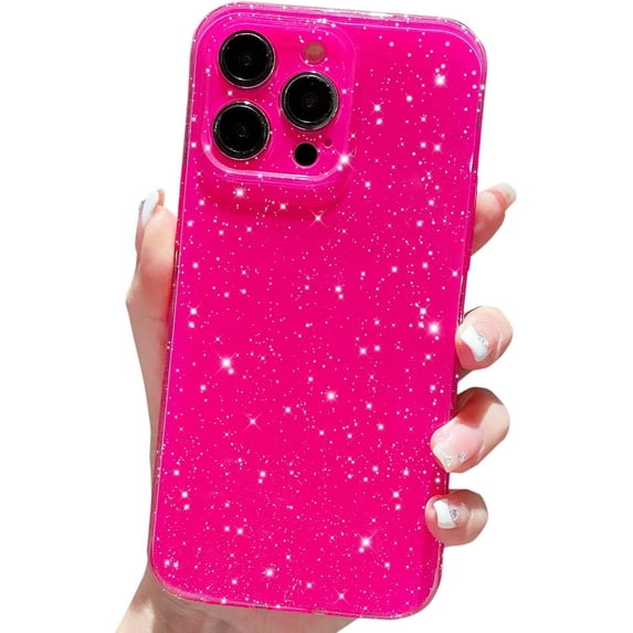 Compatible with iPhone 14 Pro Case 6.1 inch, Cute Glitter Sparkly Bling Phone Cover for Women Girls (Hot Pink)