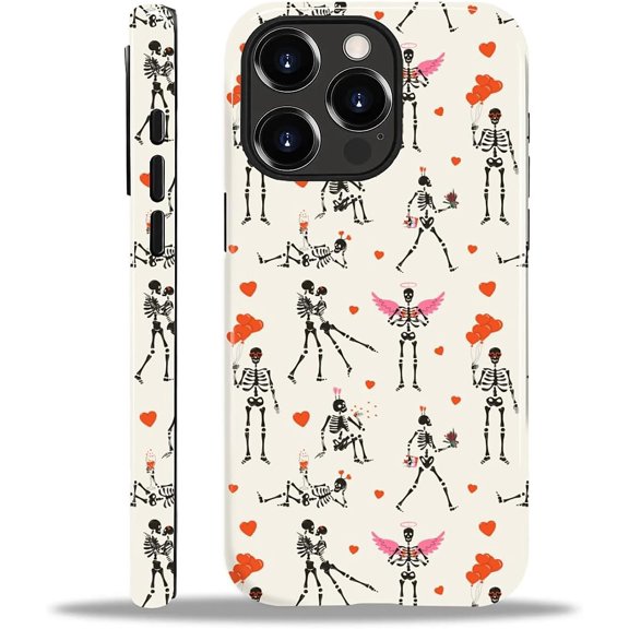 Compatible with iPhone 14 Pro Case, Glossy 2-in-1 Sleek All-Inclusive Dual-Layer Material Soft TPU + PC Back for Cute Funny Skeleton Skull Love