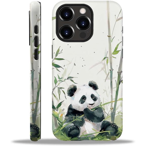 Compatible with iPhone 14 Pro Case, Pandas Chew Bamboo 14 Pro 2 in 1 Silicone Mixed Hard Pc Case, Durable Shock-Proof Protection Pattern Design