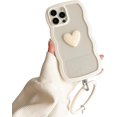 thumbnail image 1 of Compatible with iPhone 14 Pro Case for Women/Girls, Cute Curly Wave 3D Love-Heart Anti-Scratch Shockproof Case with Bracelet for iPhone 14 Pro, White, 1 of 8