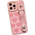 thumbnail image 1 of Compatible with iPhone 14 Pro Case for Women/Girls, Cute Love-Heart Pearls Soft Faux Leather Shockproof Case with Wristband for iPhone 14 Pro, Pink, 1 of 10