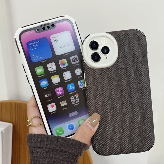 Compatible with iPhone 14 Pro Max 360 Degree Full Body Protection Rugged Weave Texture Protection Shockproof Cover for Women Girls Man-Black