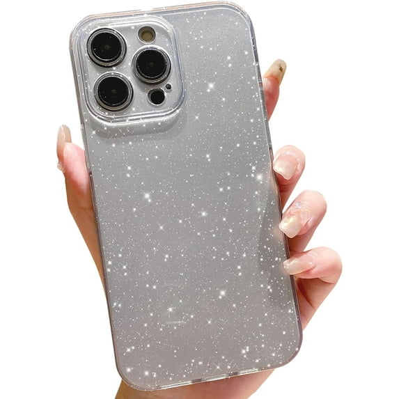 Compatible with iPhone 14 Pro Max Case 6.7 inch, Cute Glitter Bling Slim Bumper Shockproof Sparkly Soft Phone Case for Women Girls (Silvery)