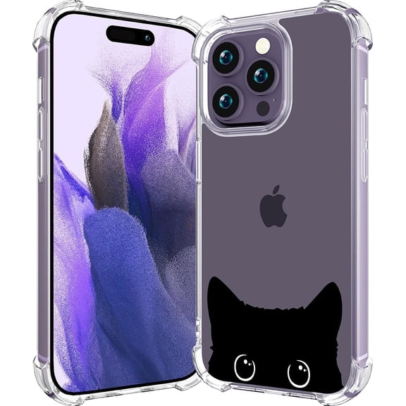 Compatible with iPhone 14 Pro Max Case Clear Cute for Women - Rugged Phone Cases Funda Protector Cover Skin (Black Cat Ears Animal)