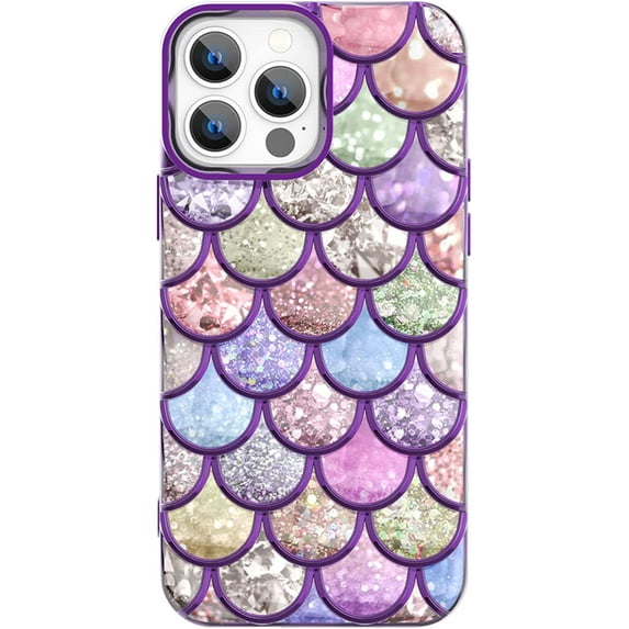 Compatible with iPhone 14 Pro Max Case for Girls, 3D Scales Desgin Glitter Bling Cute Luxury Transparent Phone Case for Women Girly Protective Cover