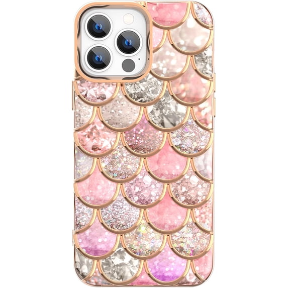 Compatible with iPhone 14 Pro Max Case for Girls, 3D Scales Desgin Glitter Bling Cute Luxury Transparent Phone Case for Women Girly Protective Cover