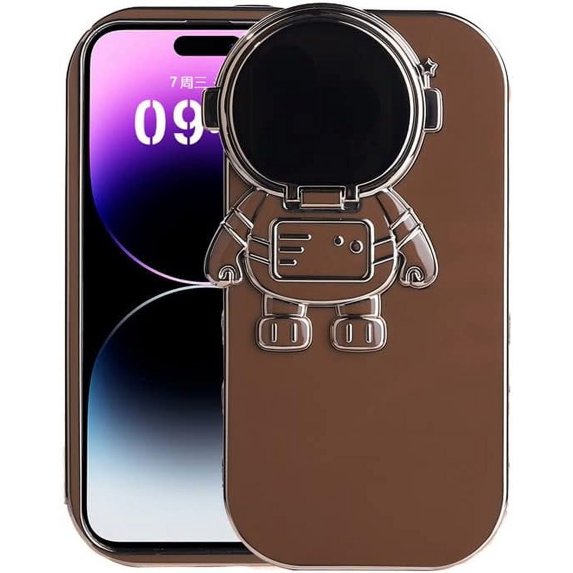 Compatible with iPhone 14 Pro Max Case with Hidden Stand, Cute Plating Astronaut Design Cartoon Cute Phone Case with Protective Cover