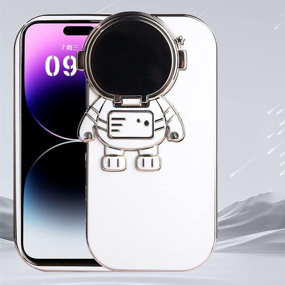 Compatible with iPhone 14 Pro Max Case with Hidden Stand, Cute Plating Astronaut Design Cartoon Cute Phone Case with Protective Cover