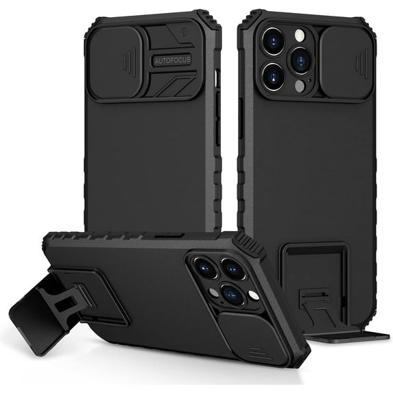 Compatible with iPhone 14 Pro Max Case with Slide Camera Cover, iPhone 14 Pro Max Phone Case with Stand Shockproof Hard PC Cases (Black)
