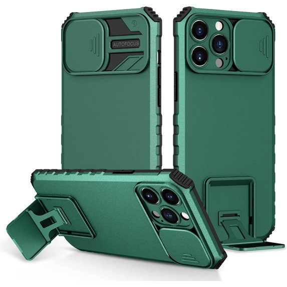 Compatible with iPhone 14 Pro Max Case with Slide Camera Cover, iPhone 14 Pro Max Phone Case with Stand Shockproof Hard PC Cases (Dark Green)