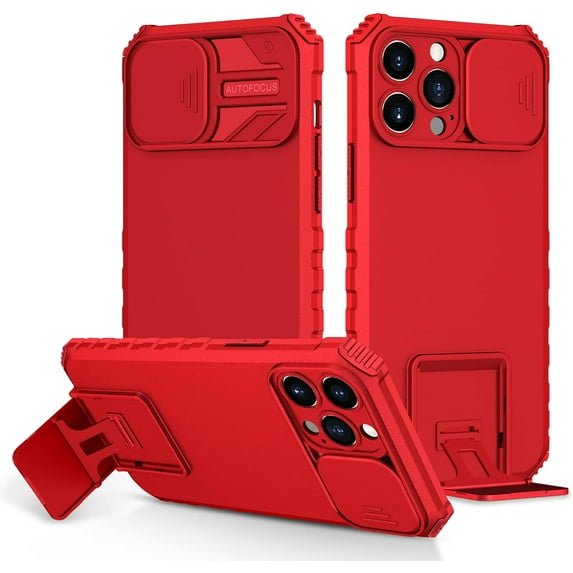 Compatible with iPhone 14 Pro Max Case with Slide Camera Cover, iPhone 14 Pro Max Phone Case with Stand Shockproof Hard PC Cases (Red)
