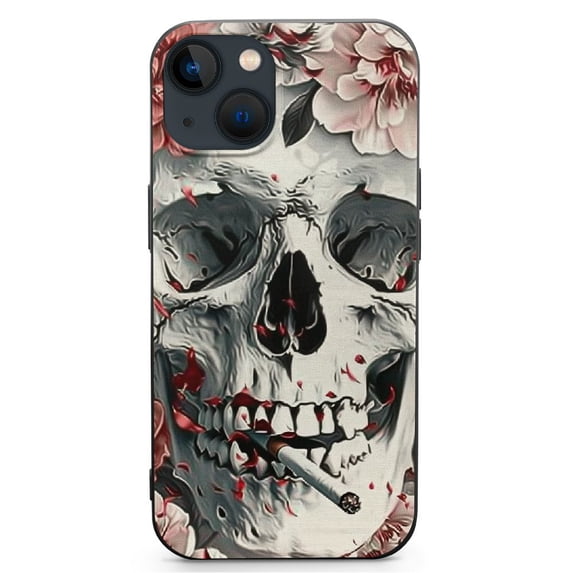 Compatible with iPhone 14 Pro Max phone case - cool skull design, retro rose pattern PC plastic protective case, designed by FancyCase (skull rose)