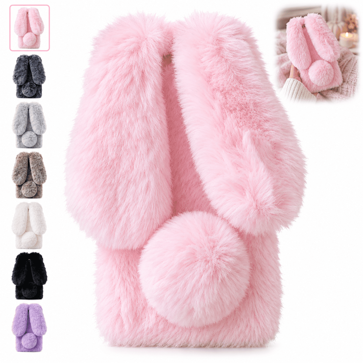 Compatible with iPhone,Plush Rabbit Ear Phone Case, Soft Furry Winter ...