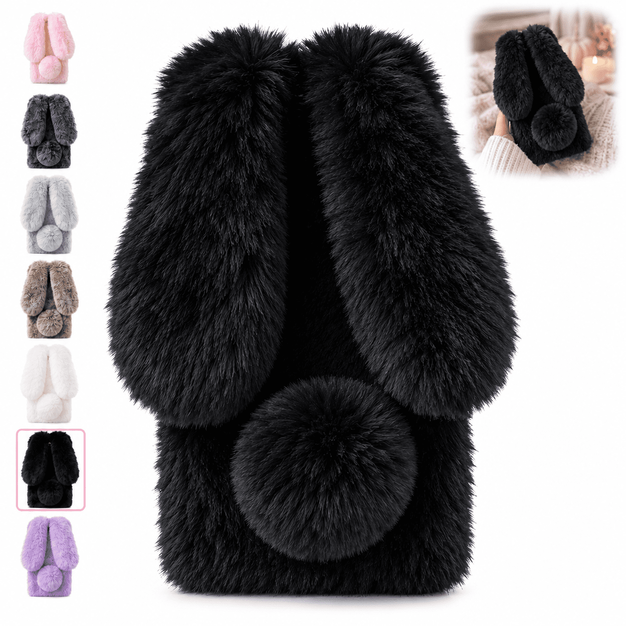 Compatible with iPhone,Plush Rabbit Ear Phone Case, Soft Furry Winter ...