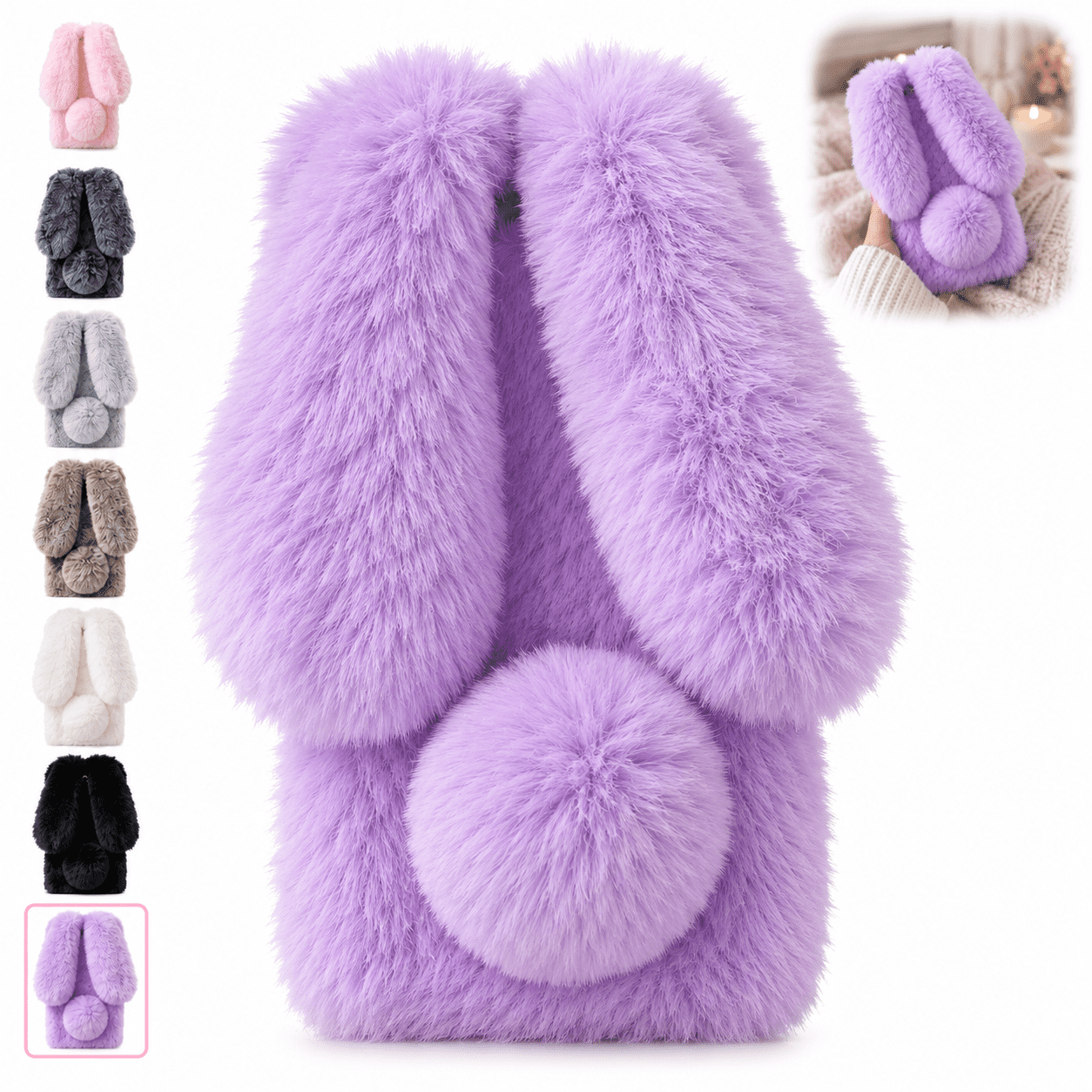Compatible with iPhone,Plush Rabbit Ear Phone Case, Soft Furry Winter ...