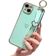 thumbnail image 1 of Compatible with iPhone 15 Case, Cute Luxury Plating Edge Bumper with Love-Heart Wristband Stand Soft TPU Shockproof Case for iPhone 15 for Girl Women, 1 of 9