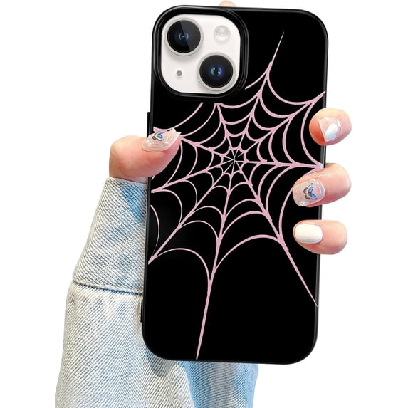 Compatible with iPhone 15 Case Cute for Women Girly Boys Men Spider Web Print Design Soft TPU Shockproof Protective for iPhone 15 - Pink Web