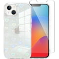thumbnail image 1 of Compatible with iPhone 15 Case Laser Bling Glitter Rainbow Heart Phone Case + Screen Protector, Cute Pattern  for iPhone 15 Case Girls Women, 1 of 12
