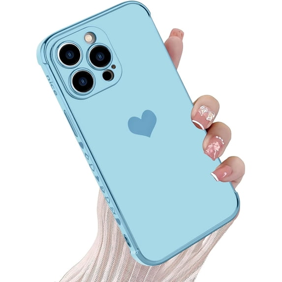 Compatible with iPhone 15 Case for Women Girl Plating Edge Cute Love Heart Pattern (Blue, iPhone15 Pro)